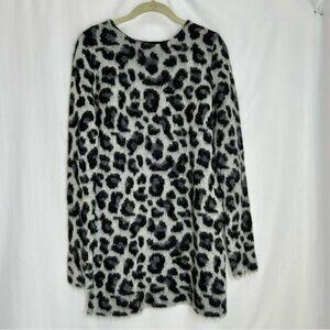 Maje sweater dress mohair wool mini cheetah print size 1 black and white